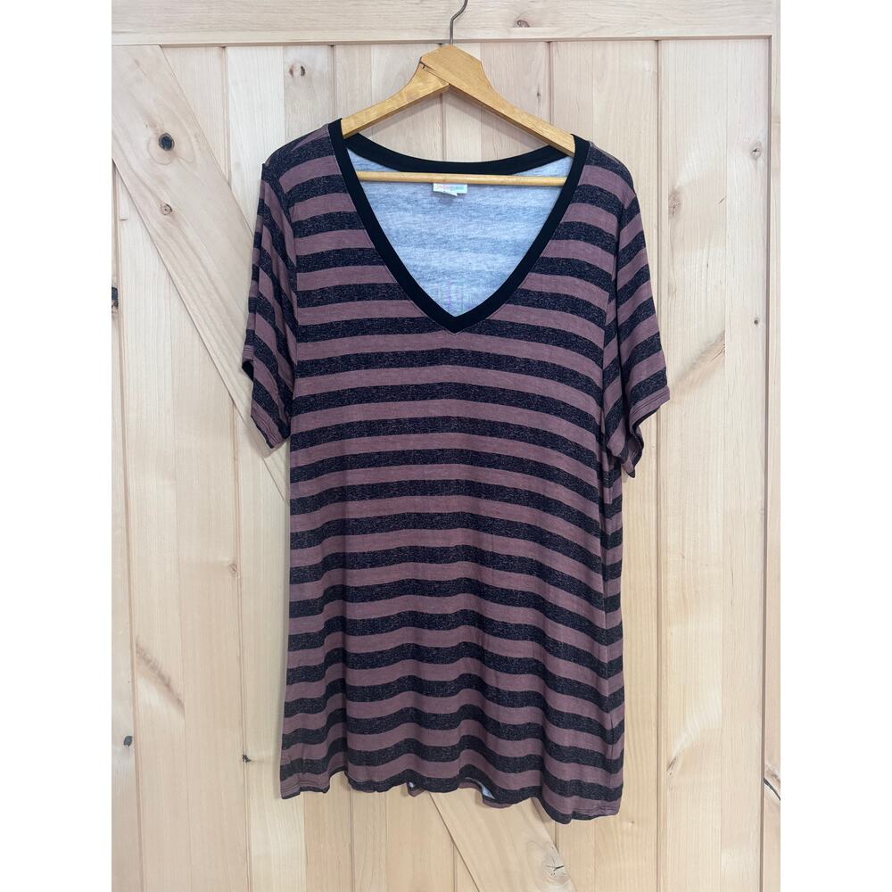 LulaRoe | Christy Striped V Neck Short Sleeve T-Shirt | Size 2XL